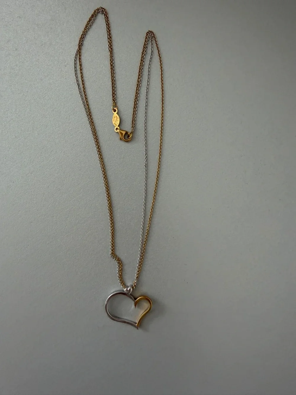 18K 750 Italian Two-Tone White & Yellow Gold Heart Necklace 17” FB Gioielli - Picture 1 of 7